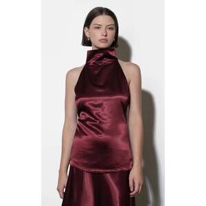 NEW GREYLIN addison cowl funnel neck halter top in dark cherry